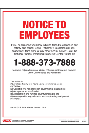 Hawaii Human Trafficking Hotline Poster