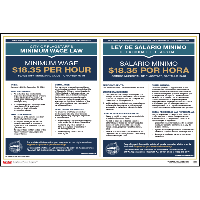 2021 Flagstaff Minimum Wage Poster - Bilingual