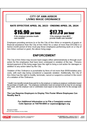 City of Ann Arbor, MI Living Wage Ordinance Poster