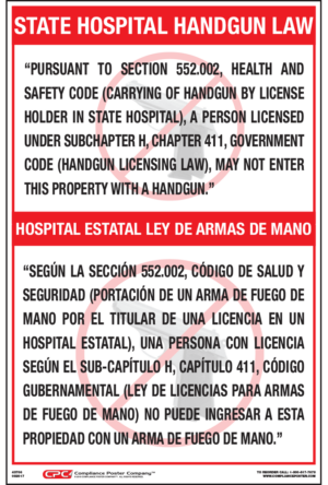 Texas Bilingual State Hospital Handgun Poster