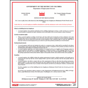 Washington, D.C. Building Service Employees Minimum Work Week Act of 2016 Poster