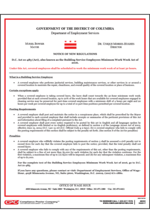 Washington, D.C. Building Service Employees Minimum Work Week Act of 2016 Poster
