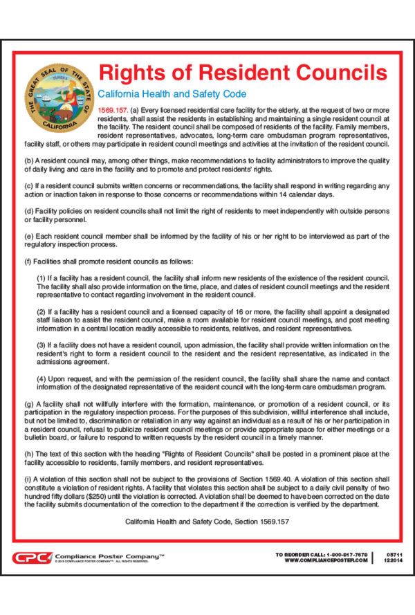 California Rights of Resident Councils Poster