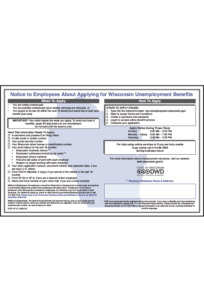 2019 Wisconsin Unemployment Insurance Peel 'N Post