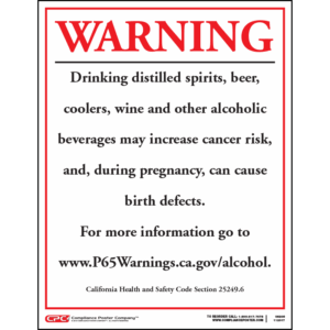 California Prop 65 Alcoholic Beverage Exposure Warning Sign