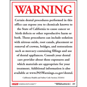 California Prop 65 Dental Care Exposure Warning Sign - English