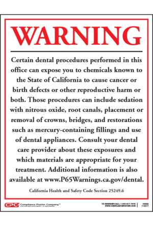 California Prop 65 Dental Care Exposure Warning Sign - English