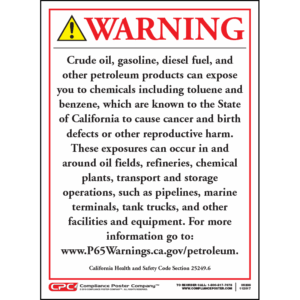 California Prop 65 Petroleum Products Exposure Warning Sign - English