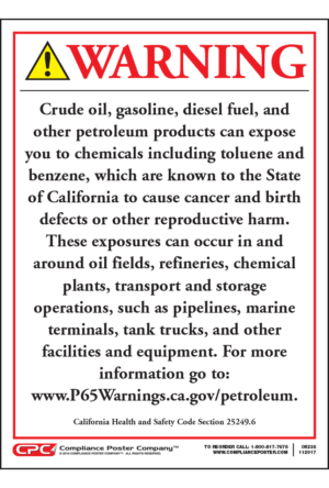 California Prop 65 Petroleum Products Exposure Warning Sign - English
