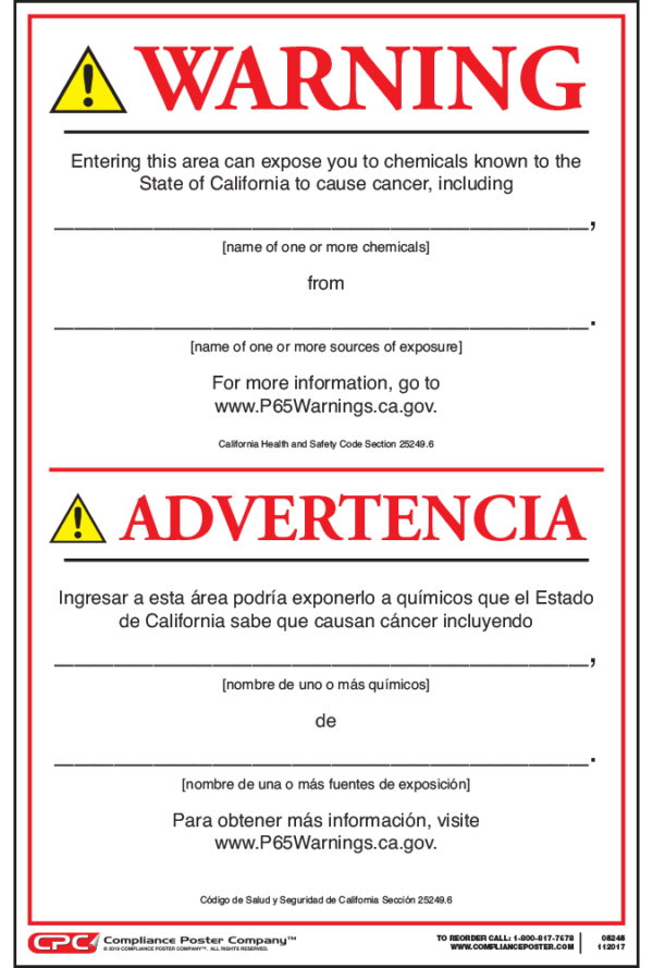 Prop 65 Environmental Exposure Warning Sign