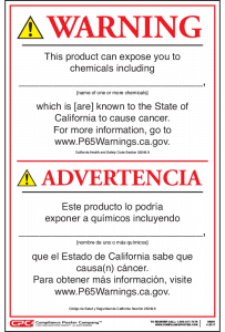 California Prop 65 Consumer Product Cancer Warning Sign