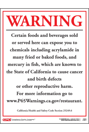 California Prop 65 Restaurants Warning Sign
