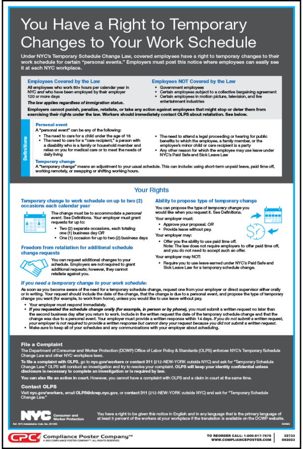 New York City Temporary Schedule Change Poster