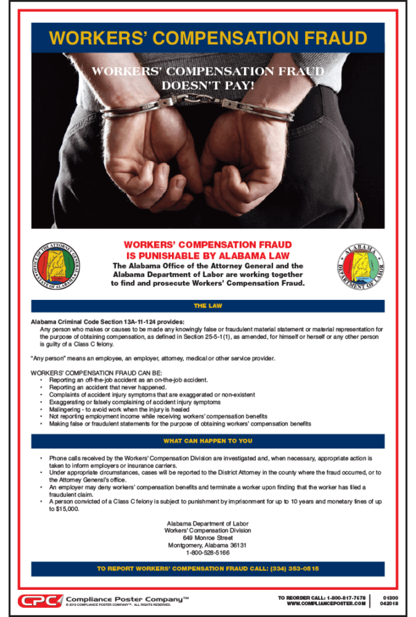 Alabama Workers' Compensation Fraud Poster