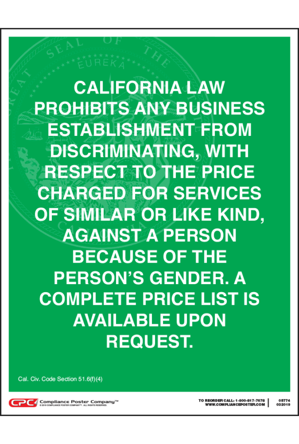 California Prevention of Gender-Based Discrimination Poster