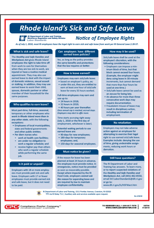 Rhode Island Sick and Safe Leave Poster