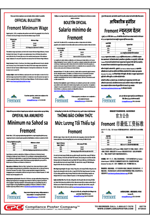 City of Fremont, CA Minimum Wage Poster