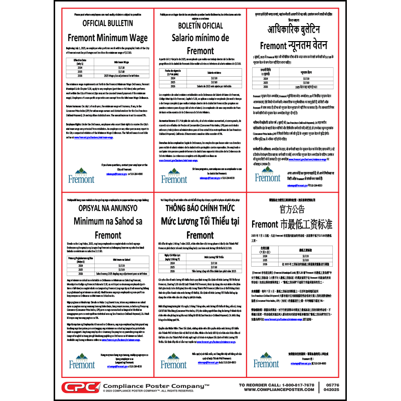 City of Fremont, CA Minimum Wage Poster