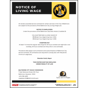 City of Baltimore, MD Living Wage Poster