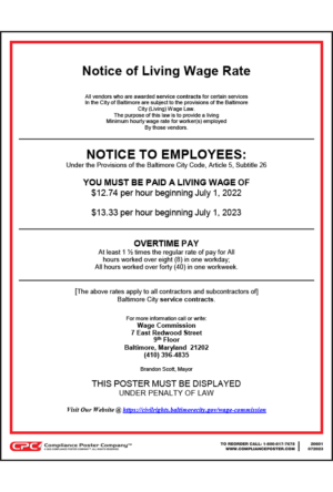 City of Baltimore, MD Living Wage Poster