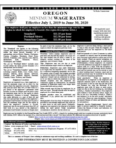 2019 Oregon Minimum Wage Rates Poster