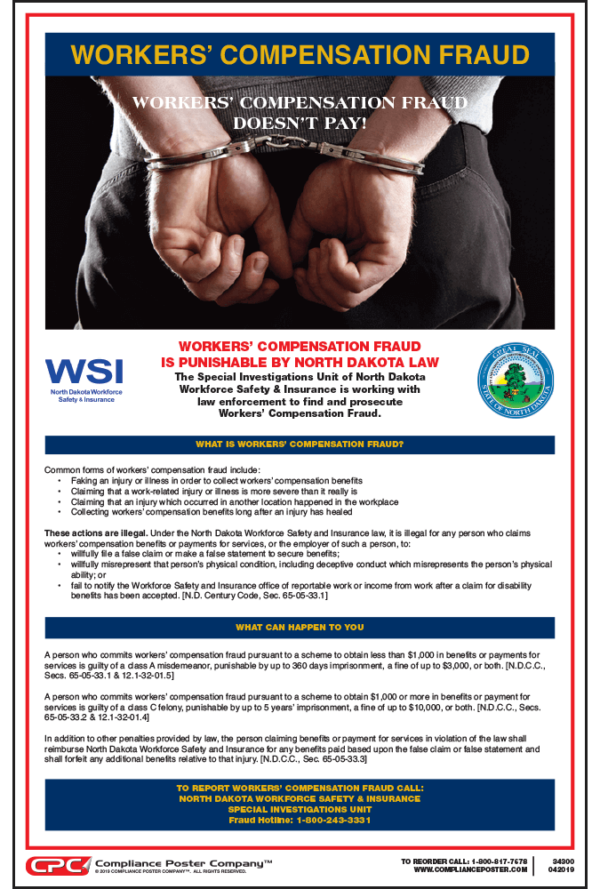 North Dakota Workers' Compensation Fraud Poster