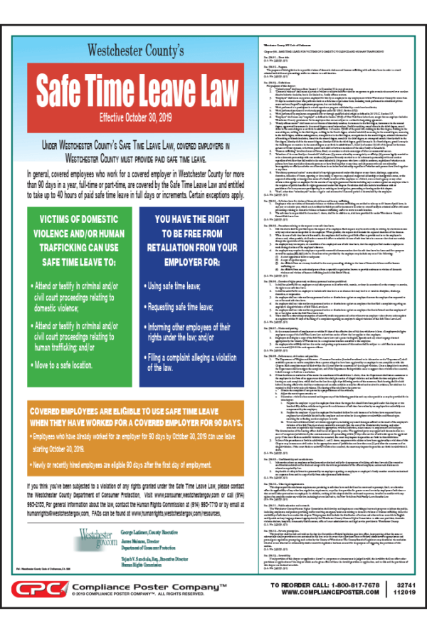 Westchester County, NY Safe Time Leave Poster