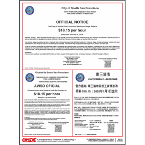 South San Francisco, CA Minimum Wage Poster