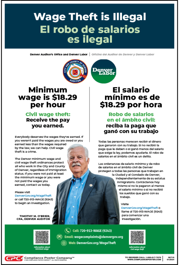 City of Denver, CO Minimum Wage & Civil Wage Theft Poster