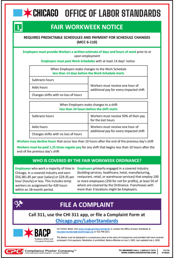 Chicago, IL Fair Workweek Poster