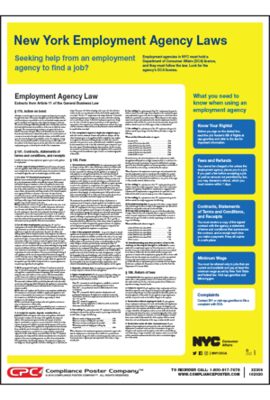 City of New York, NY Employment Agency Laws Poster