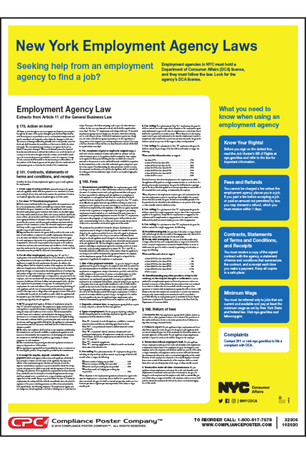 City of New York, NY Employment Agency Laws Poster
