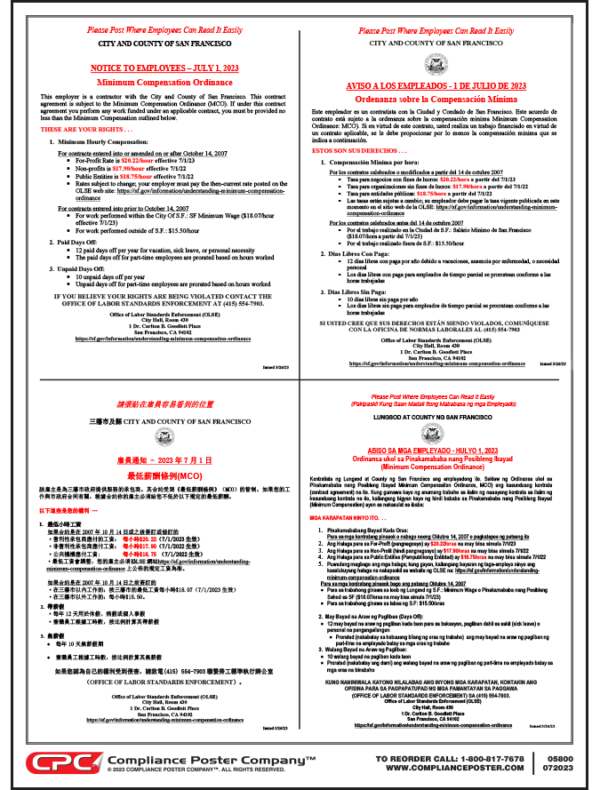 San Francisco, CA Minimum Compensation Ordinance Poster