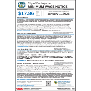 Burlingame, California Minimum Wage Poster