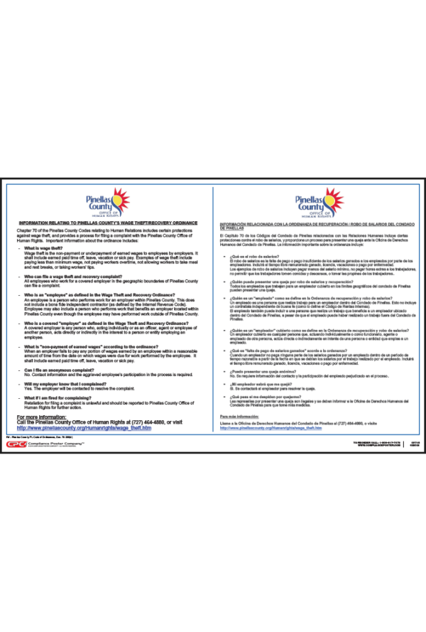 Pinellas County Wage Theft and Recovery Poster