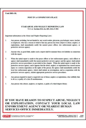 Utah Abuse and Neglect Reporting Law Poster