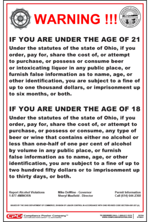 Ohio Underage Liquor Warning Sign
