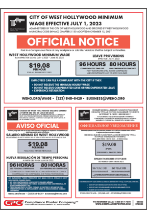 West Hollywood, California Minimum Wage Poster