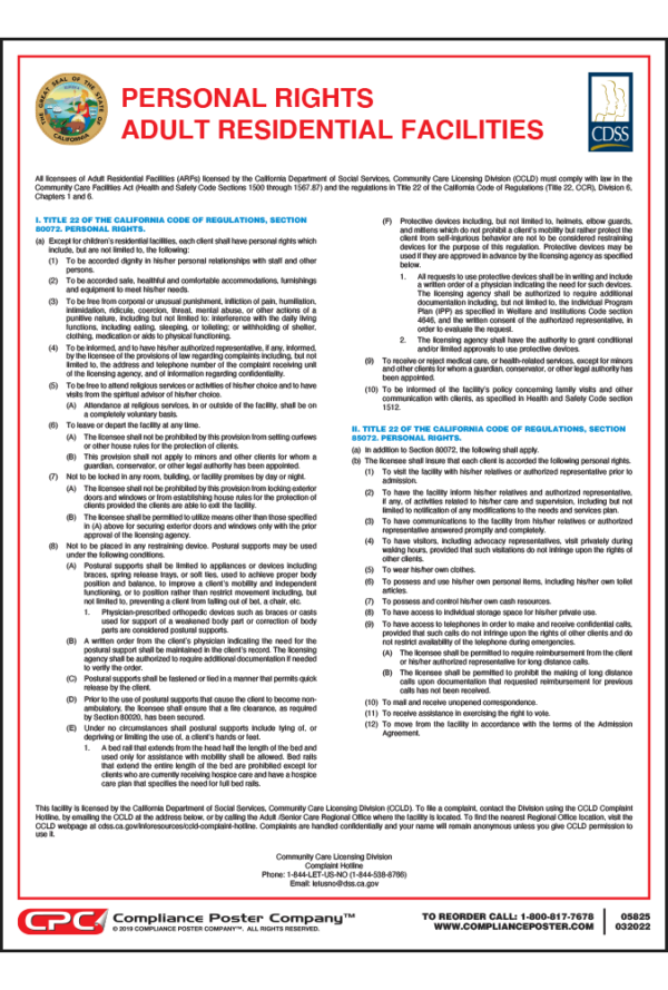 California Personal Rights Adult Residential Facilities