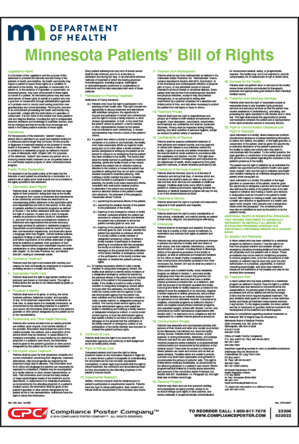 Minnesota Patients' Bill of Rights Poster
