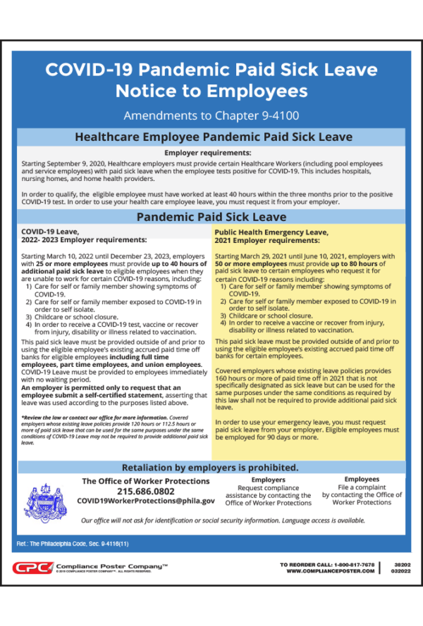 Philadelphia, PA COVID-19 Pandemic Paid Sick Leave Notice