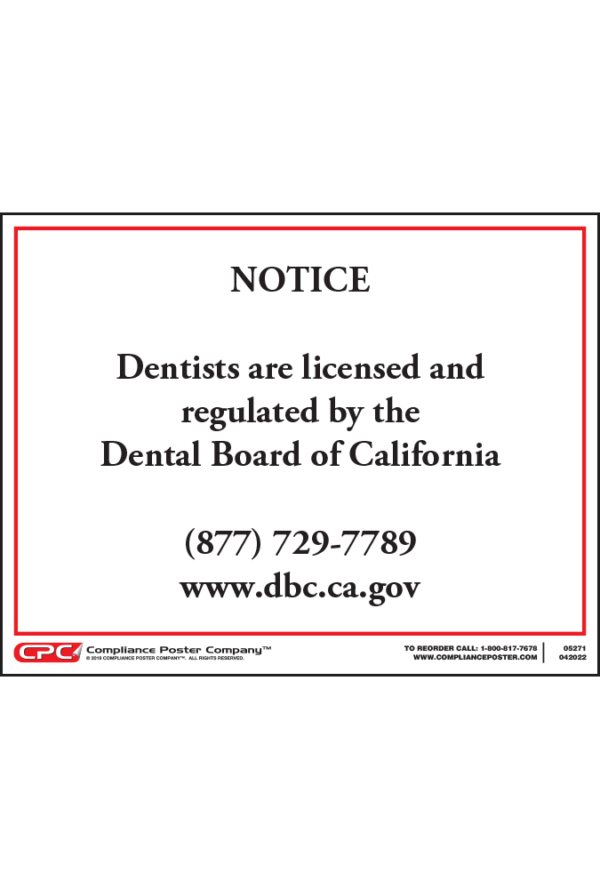 California Notice of Licensure by the Dental Board