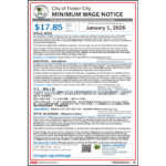 Foster City, CA Minimum Wage is $17.40 per hour effective January 1st, 2025