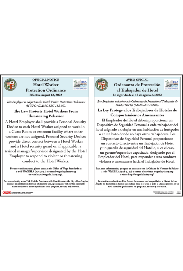 City of Los Angeles, CA Hotel Worker Protection Ordinance Poster