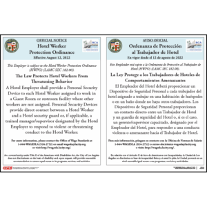 City of Los Angeles, CA Hotel Worker Protection Ordinance Poster