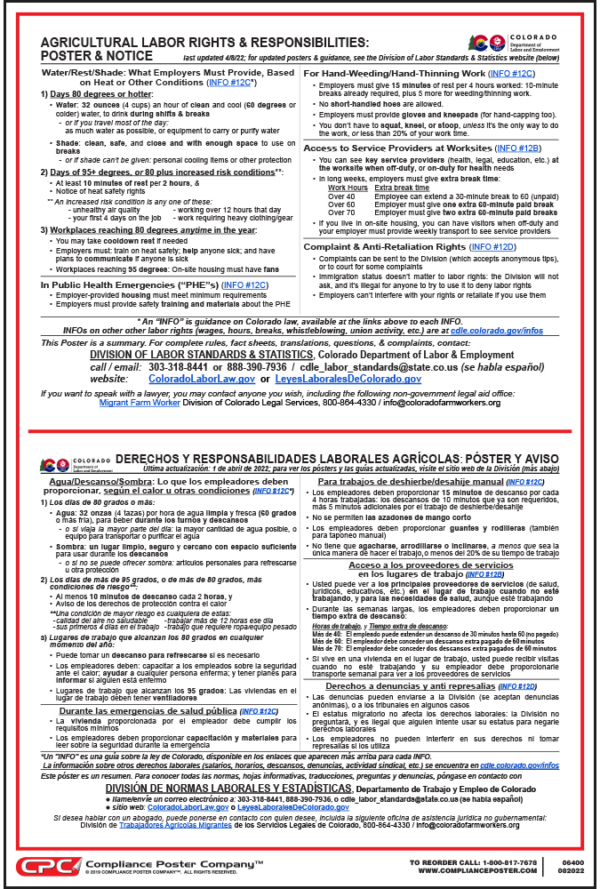 Colorado Agricultural Labor Rights & Responsibilities Poster