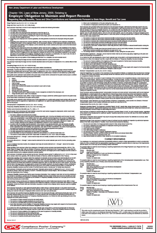 New Jersey Employer Obligation to Maintain and Report Records Poster