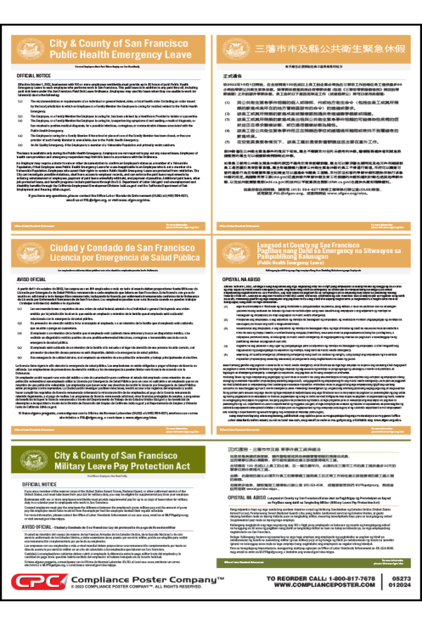 San Francisco Public Health Emergency Leave & Military Leave Pay Protection Poster
