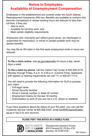 South Dakota 2024 Unemployment Compensation Peel 'N Post™