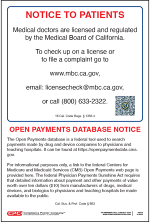 California Medical Notice of Licensure & Open Payments Database